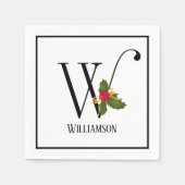 ホリデーホリーモノグラムレターWパーソナライズされた紙 スタンダードカクテルナプキン (正面)