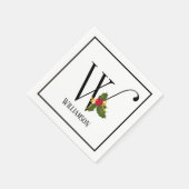 ホリデーホリーモノグラムレターWパーソナライズされた紙 スタンダードカクテルナプキン (角)