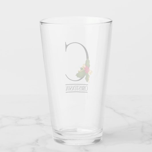 ホリデーホリーモノグラムCパーソナライズされたビール タンブラーグラス (裏面)