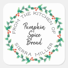 ホリデーホリーリースキッチントリートギフトラベル スクエアシール