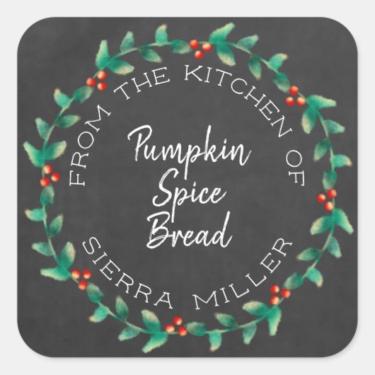 ホリデーホリーリースシャルボードキッチントリート スクエアシール (正面)