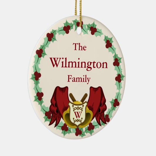 ホリデーホリーリース&ベルズモノグラムファミリー名 セラミックオーナメント (右)