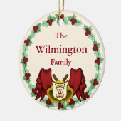 ホリデーホリーリース&ベルズモノグラムファミリー名 セラミックオーナメント (左)
