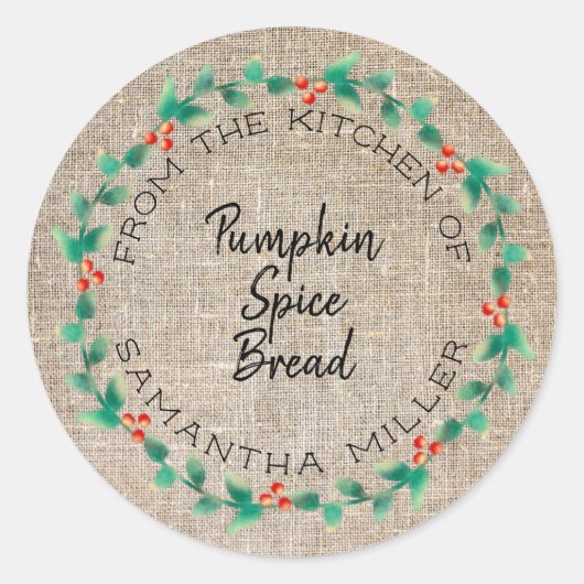 ホリデーホリー素朴リースキッチントリートギフト ラウンドシール (正面)