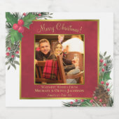 ホリデーホリー&パインメリークリスマスフォト ビールラベル (シングルラベル)