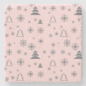 ホリデーホワイトスノーフレークスクリスマスツリーズモダン ストーンコースター (正面)