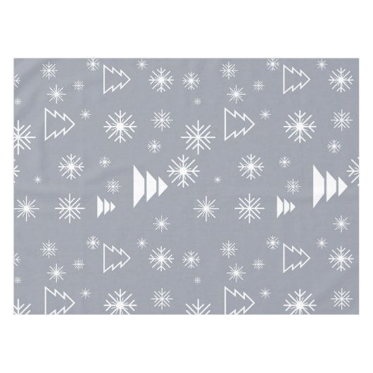 ホリデーホワイトスノーフレークスクリスマスツリーズモダン テーブルクロス (正面(横))