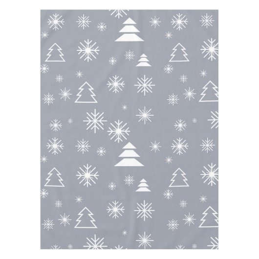 ホリデーホワイトスノーフレークスクリスマスツリーズモダン テーブルクロス (正面)
