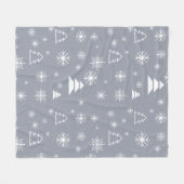 ホリデーホワイトスノーフレークスクリスマスツリーズモダン フリースブランケット (正面(横))