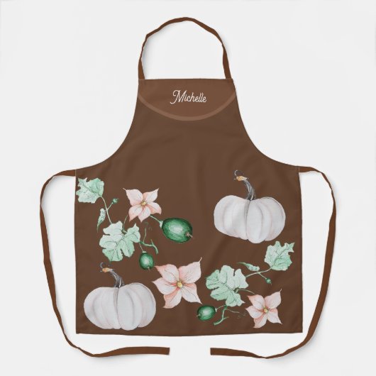 ホリデーホワイトパンプキンウォーターカラーアートパターン エプロン (正面)