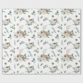 ホリデーホワイトフラワーズフローラ&パインコーン ラッピングペーパー (フラット)