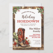 ホリデーホームダウンウェスタンクリスマスパーティーカウボーイ 招待状 (正面)