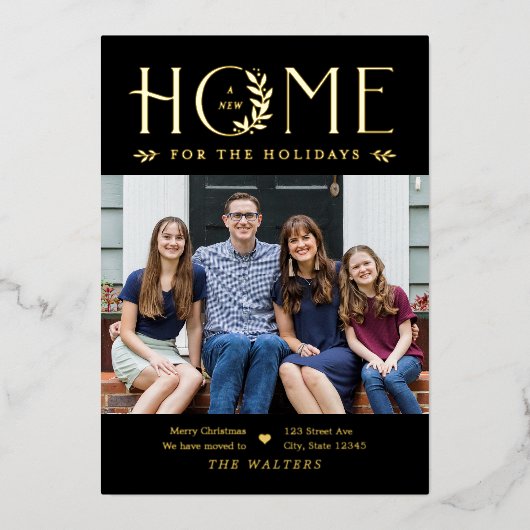 ホリデーホームフォイルホリデーカード編集可能カラー 箔招待状 (正面)