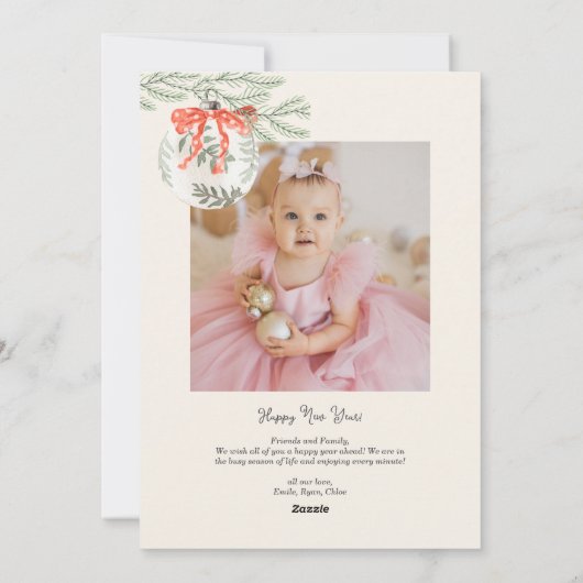 ホリデーボウとオーナメントフォトホリデーカード シーズンカード (裏面)