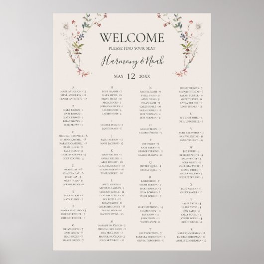 ホリデーボタニカルアイボリーアルファベット座席表 ポスター (正面)