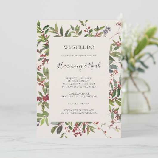 ホリデーボタニカルアイボリー我々はまだ誓いの更新をする 招待状 (スタンド正面)