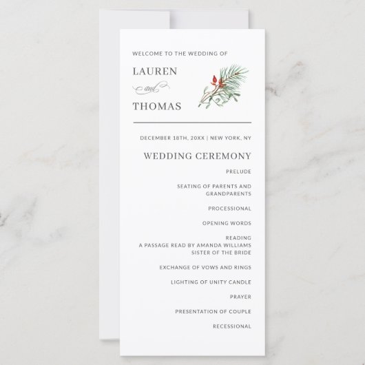 ホリデーボタニカルエレガントなウェディングプログラム (正面)