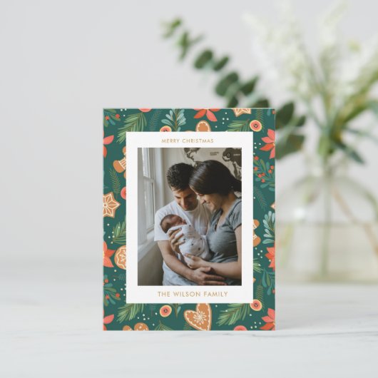 ホリデーボタニカルジンジャーブレッドかわいいクリスマフォト シーズンカード (スタンド正面)
