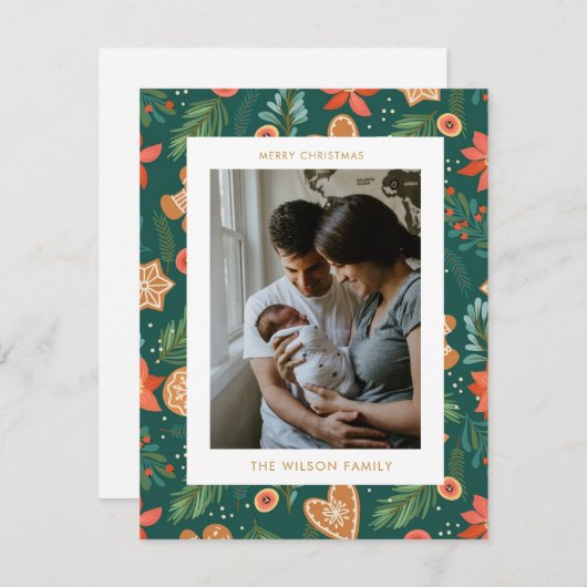 ホリデーボタニカルジンジャーブレッドかわいいクリスマフォト シーズンカード (正面/裏面)
