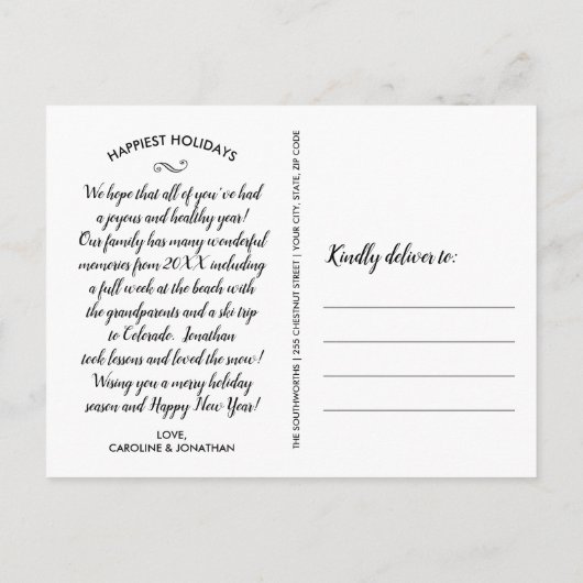 ホリデーボタニカルファミリーフォトブラエレガントック ポストカード (裏面)