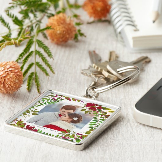 ホリデーボタニカルフォトと名前キーチェーン キーホルダー (側面)