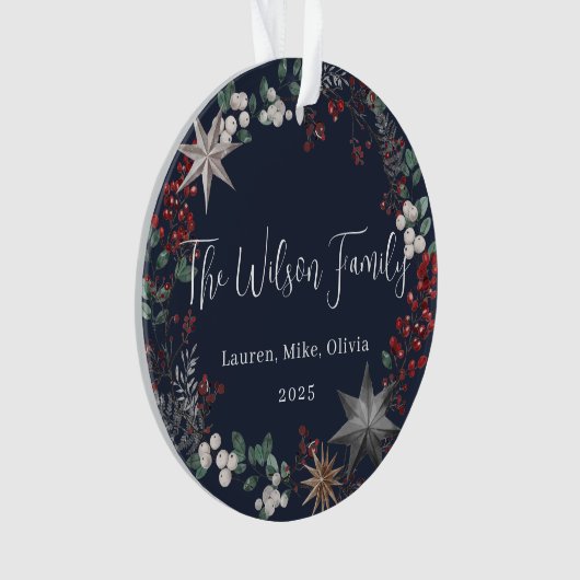 ホリデーボタニカルリースファミリークリスマスフォト オーナメント (正面)