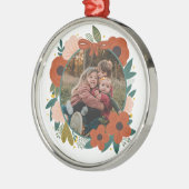 ホリデーボタニカルレッドフラワーズリースクリスマスファム メタルオーナメント (左)