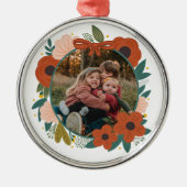 ホリデーボタニカルレッドフラワーズリースクリスマスファム メタルオーナメント (正面)