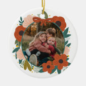 ホリデーボタニカルレッドフラワーズリースクリスマス セラミックオーナメント (正面)