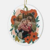 ホリデーボタニカルレッドフラワーズリースクリスマス セラミックオーナメント (左)