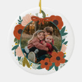 ホリデーボタニカルレッドフラワーズリースクリスマス セラミックオーナメント (裏面)