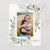 ホリデーボタニカルレッドベリーファミリーフォトカスタム ポストカード (正面)