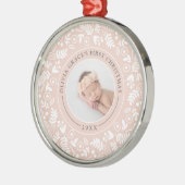 ホリデーボタニカル |ベビーの初めてのクリスマス写真 メタルオーナメント (左)