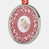 ホリデーボタニカル |ベビーの初めてのクリスマス写真 メタルオーナメント (左)