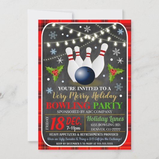 ホリデーボーリングパーティの招待状 招待状 (正面)