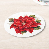 ホリデーポインセチア紙コースター ラウンドペーパーコースター (アングル)