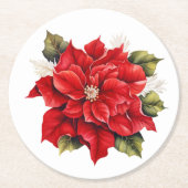 ホリデーポインセチア紙コースター ラウンドペーパーコースター (正面)