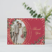 ホリデーポインセチア結婚フォト サンキューカード (スタンド正面)