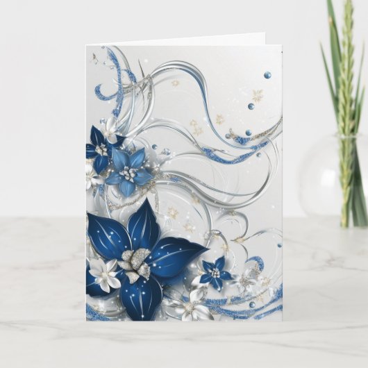 ホリデーポインセチア – ブルー#1 ノートカード (正面)