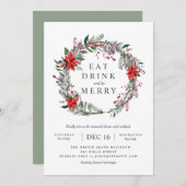 ホリデーポインセティアリースパーティの招待状 招待状 (正面/裏面)