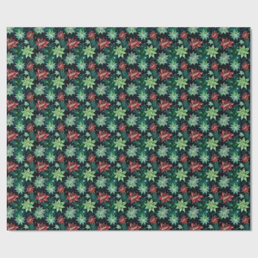 ホリデーポインセティシアフラワーズクリスマス ラッピングペーパー (フラット)
