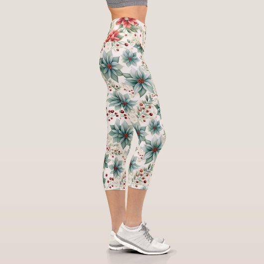 ホリデーポパターン（の模様が）あるインセッティア2 – カラーハイウェスト カプリレギンス (右)