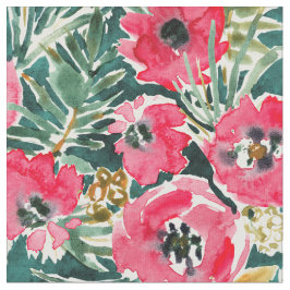 ホリデーポピーズレッドグリーンラッシュフローラ ファブリック