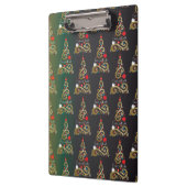 ホリデーマットグリーン金ゴールドクリスマスツリーパターン クリップボード (左)