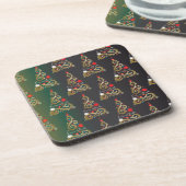 ホリデーマットグリーン金ゴールドクリスマスツリーパターン コースター (左側)