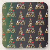 ホリデーマットグリーン金ゴールドクリスマスツリーパターン コースター (正面)