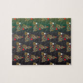 ホリデーマットグリーン金ゴールドクリスマスツリーパターン ジグソーパズル (横)