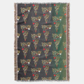 ホリデーマットグリーン金ゴールドクリスマスツリーパターン スローブランケット (正面縦)