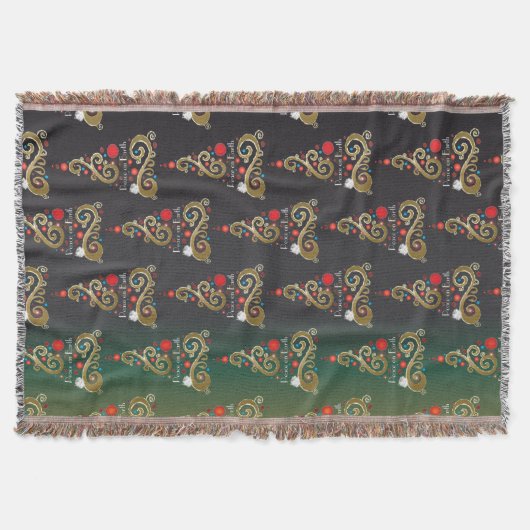 ホリデーマットグリーン金ゴールドクリスマスツリーパターン スローブランケット (正面)