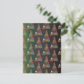 ホリデーマットグリーン金ゴールドクリスマスツリーパターン ポストカード (スタンド正面)